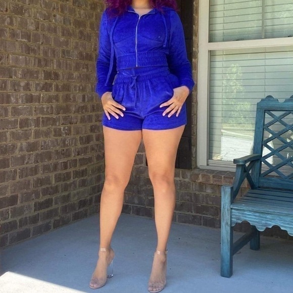 Hoodie Drawstring Short Set. Royal Blue. Small. NWT - Picture 4 of 6